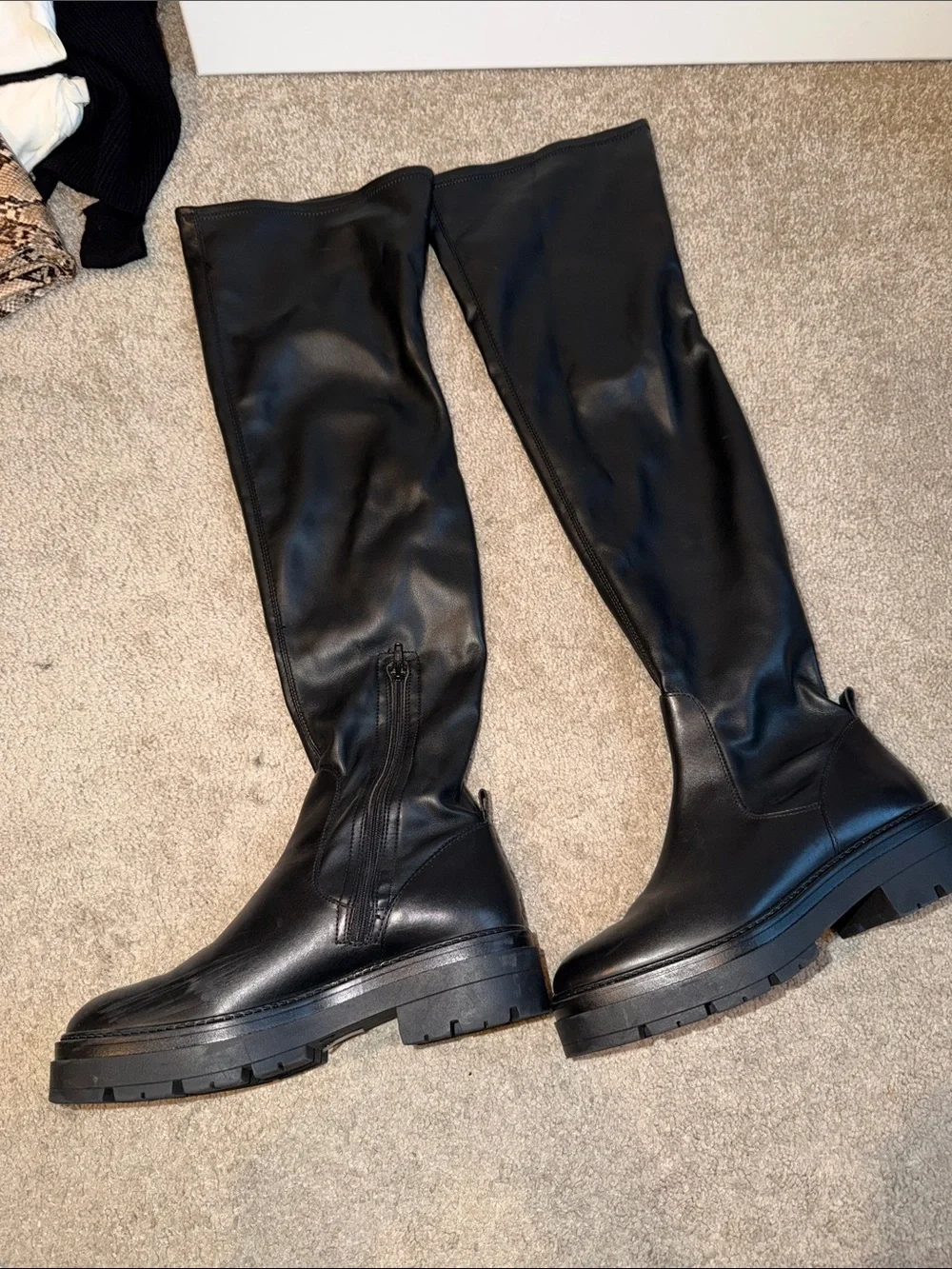 Free People Holden Women's Over-the-Knee Black Platform Boots, lug sole, size 40